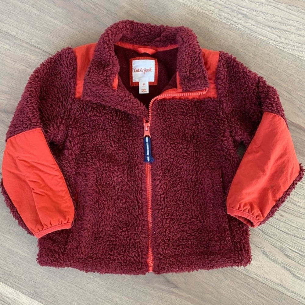 Cat & Jack Red Nylon / Curly Teddy Fleece Jacket